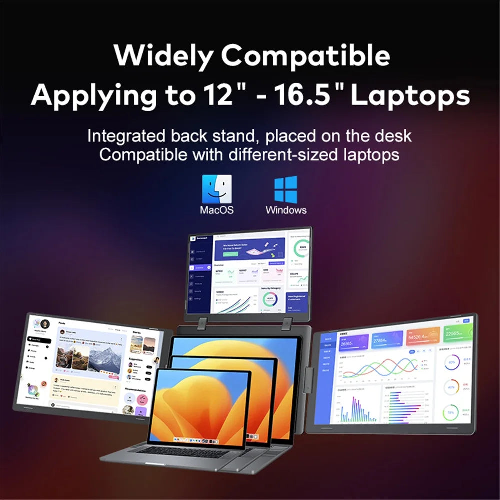 Monitor Portátil Triple FHD 16” para Laptop | Pantalla IPS Extensible | Qivorix